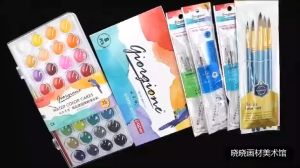 รวดเร็ว การเขียนสีภาพวาดสีน้ำสำหรับเด็ก 12 / 24 / 36 gouache color ผงน้ำ ผงของแข็ง ชุดสีน้ำ พร้อมพู่กัน สะดวกพกพา