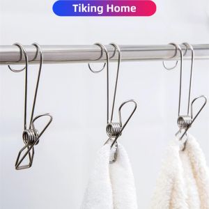 Multi-functional Stainless Steel Long Tail Clip with Hooks Metal Hanger Clips Clothes Pins for Hanging Outdoor Kitchen Office