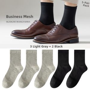 miiow | Mens Summer Mesh Breathable Cotton Socks Mid-Calf Sweat Absorbent Business Casual Socks Comfortable Pure Color Cotton Socks