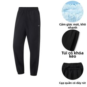 Li-Ning | Quần nam ống suông đen vải lụa băng thoáng khí nhanh khô mùa hè