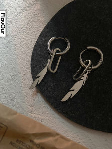 Titanium Steel Feather Earrings for Men and Women Punk Style Geometric Pattern Fashionable Accessories in Couple Sets