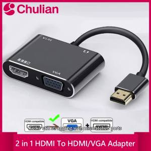 2 in 1 HDMI To HDMI/VGA Adapter Splitter 1080P with 3.5mm Audio Converter for Computer Desktop Laptop PC Monitor Projector HDTV