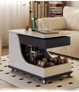 Multifunctional Portable Coffee Table Living Room Home Use Small Apartment Rock Board Sofa Side Table Elevating Rotating Small Table Cart