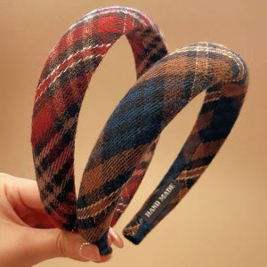 Retro plaid sponge headband for women elegant wash face hair band when going out Fashion Girls Hair Accessories