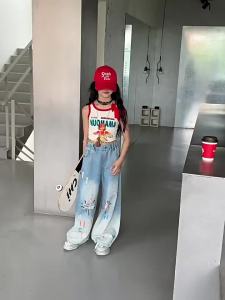 New Jeans for Kids Girls 7-16years old Ripped Jeans High Waist Baggy Pants Wide Leg Jeans Loose Maong Denim Pants New Design Cute Jeans Fashion Aesthetics Trending Pants Casual