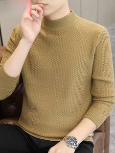 HENGYUANXIANG | Mens Thickened Half-High Collar Knitted Sweater Casual Pure Color Winter Fashion City Style Long Sleeve Loose Fit Overhead
