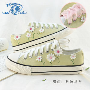 Original Hand-Painted Embroidered Hanfu Canvas Shoes Womens Casual Low-Top Sneakers for Students Spring 2024 round Toe
