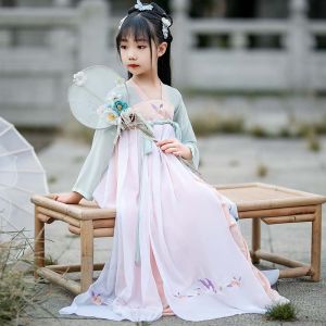 Girls Han Chinese Costume Autumn Clothes Super Fairy Chinese Style Childrens Ancient Costume 12-Year-Old Girl Dress Long Sleeves Chinese Ancient Style Jacket and Dress Spring and Autumn