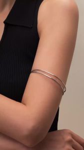 Ingemark Simple Goth Glossy Gold Color Open Cuff Bangles for Women Vintage C Shape Adjustable Arm Bracelet Grunge Jewelry Gift