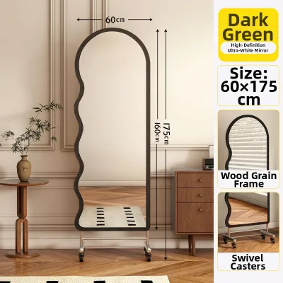 Portable Full-length Floor Mirror Stainless Steel Wheels