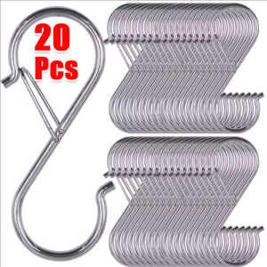 20/10 ชิ้น S ตะขอโลหะรูปตัว / ตะขอรูปตัว S สแตนเลสพร้อมหัวเข็มขัด / ตะขอแขวนแบบทนทาน / ตะขอเก็บของในสวนกันลม / ที่แขวนของป้องกันการตกแบบอเนกประสงค์สำหรับห้องครัวและห้องนอน