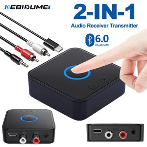Kebidumei | Kebidumei Bluetooth6.0 Audio Adapter Wireless Receiver Transmitter Stereo Music 3.5mm AUX RCA Support Dual Device For PC Speaker