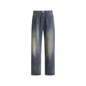 CHINISM | Pure Cotton Distressed Washed Wide-Leg Straight Jeans for Mens Autumn New