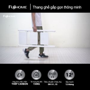 Thang ghê gấp gọn nhập khẩu FUJIHOME SL104W chất liệu thép carbon chịu tải 150kg - Bậc thang bản to 34 bậc tiện lợi