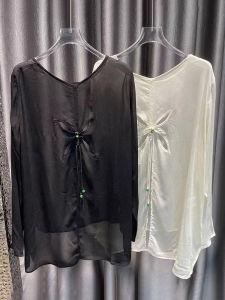 New Chinese Style Casual Fashionable Hollow out Top Womens Summer Loose Design Sun Protection Shirt V-neck Long Sleeve Silk