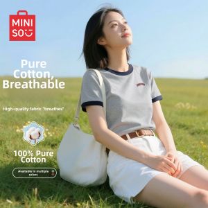 Miniso | Women Gray Color Block Design Oversized Cotton T-shirt