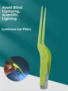 Glowing Earwax Removal Tool Kit for Children Baby Ear Cleaning Stainless Steel Scissors Ear Picking Tool with Light Home Use