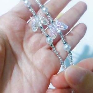 [FREESHIPMAX] Dây đeo khẩu trang hạt cườm trong suốt hình bướm mix ngọc trai nhân tạo phong cách thời trang Hàn Quốc - Minehandmade