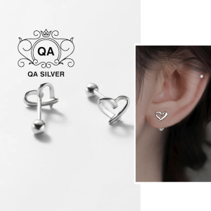 Khuyên tai bạc 925 trái tim bay bông nữ chốt bi vặn tình yêu S925 HEART QA SILVER Earrings EA240701