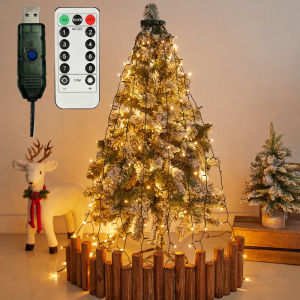 LED Ring Tree Top Light Christmas Tree Light Waterfall Hanging Tree Light String Decor 8 Lights Modes Remote Control with Timer