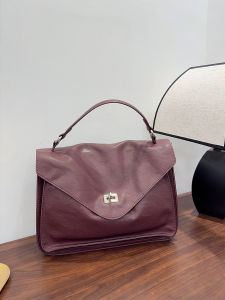 Retro Messenger Bag Large Capacity Handbag Commuter Bag Single Shoulder Crossbody Bag Versatile Soft Polyester Lining Lock Buckle Closure