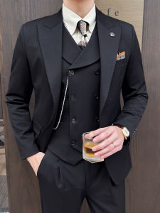 Italian Style Wedding Suit Set Mens Formal Casual Tailored Lapel Business Leisure West Coat Jacket Standard Fit Fashion Urban Youth Party Polyester Blend Four Seasons Business Casual Pure Color