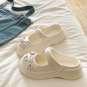 รองเท้าแตะ Mary Janes EVA ทรงหนา รองเท้าแตะแบบสวมสำหรับผู้หญิง ทรงหัวมน ทรงหัวมน สไตล์ลำลอง ฤดูร้อน ฤดูร้อน 2025