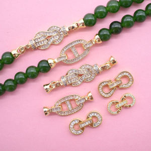 18K Gold Plated Pearl Buckle Square Green Emerald round Pig Nose Clasp Bracelet Clasp Necklace Clasp Fashion Jewelry Accessories