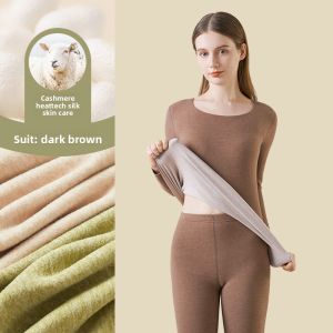 MiiOW | Thickened Cashmere Silk Warm Underwear Set Womens Winter New Style MiiOW Cat Person Sweet Style Long Sleeve Thermal Base Layer