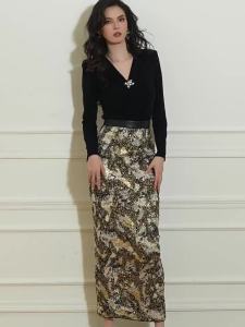 Vintage Romantic Elegant V-Neck Shimmering Floral Print Fashion Set Dress