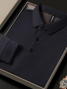 Loose Fit Long Sleeve Polo Shirt for Middle-Aged Men Casual Fashionable Embroidered Turn-Down Collar T-Shirt Business Leisure