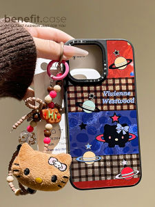 Benefit Retro Plaid KT Cat Bracelet Phone Case Magnetic Silicone Iceberg Pattern Anti-fall Compatible with iPhone 16 pro Max
