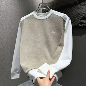 เสื้อสเวตเตอร์คอกลมปักลายตัวอักษรสไตล์เกาหลีสำหรับผู้ชาย แฟชั่นลำลอง ฤดูใบไม้ร่วง/ฤดูหนาว ผ้าฝ้ายผสม ไม่ต้องรีด