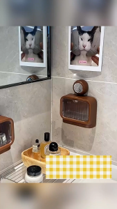 Wall-Mounted Soap Holder with Drain Flip-Top Bathroom Soap Dish Dry Quickly & Space-Saving Soap Organizer to Keep Soap Bars Dry for Shower Bathroom & Kitchen