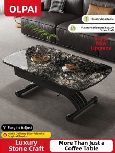 OLEPA | Luxurious Black Stone Adjustable Dining Table Multifunctional
