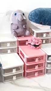 Z-Gadget⚡ Desktop Storage Box Rabbit Transparent Desktop Storage Drawer Desk Organizer Office Home Stationery Cosmetic Storage Box Laci Meja