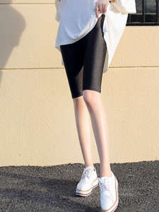 Summer Thin Shiny High Waist Yoga Pants Womens Outerwear Large Size Nine Points Slim Fit Elastic Seven Points Mid-Pants