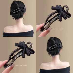 Korean Style Butterfly Knot Diamond Embedded Hair Clip Womens Fashionable Duckbill Clip Simple Hair Accessories