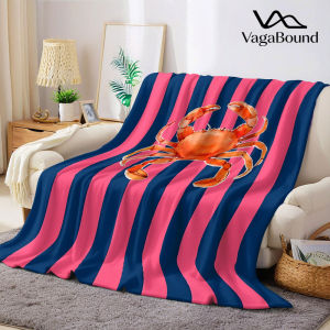 BILIBILI | Navy Pink Stripe Crab Flannel Blanket Warm Soft Halloween Christmas Decorative Couch Warm Cozy All-Season Gift