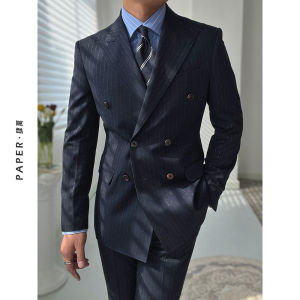 Double Breasted Business Casual Notch Lapel Striped Suits