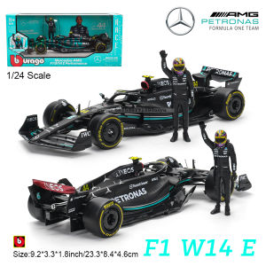 Bburago 1:24 2023 F1 Mercedes-AMG W14+Winning Doll 44# Hamilton 63# Russell Paint Formula One Alloy Super Toy Car Model