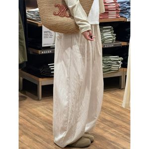 กางเกงลำลองผ้าลินินไหม ทรงหลวมเอวสูง สำหรับผู้หญิง กางเกงขายาวผ้าไหมน้ำแข็งแห้งเร็ว ทรงหลวม ฤดูร้อน 2025 ใหม่