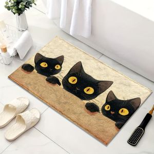 VIKAMA Peeking Black Cat Bathroom Rug Non Slip Absorbent Floor Mat Cute Kitten Pattern Bath Entrance Home Decor