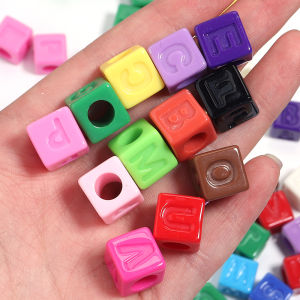 50pcs Acrylic Solid Color Square Large Hole Letter Bead Gap Beads Loose Beads for Jewelry Making DIY Necklace Bracelet Supplies