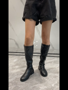 Falimottype)Size 35-40 Womens Fashion School Student Leather Shoes Thick Heeled Knight Boots Black Knee High Boots(Add 1 size)