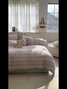 WUYINLIANGPIN | Bộ Drap Giường Bông Đơn Giản Sang Trọng Hai Lớp
