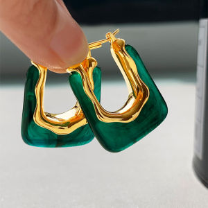 Personality Multi-colored U-shaped Earrings Women Vintage Resin Geometric Ear Buckles Earrings Party Daily Ear Jewelry Gifts N