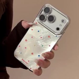 Korean Colorful Stars Phone Case for iPhone 17 16e 15 14 13 12 11 Pro Max XS XR X 8 Plus Glitter Lens Flim Shockproof Hard Cover