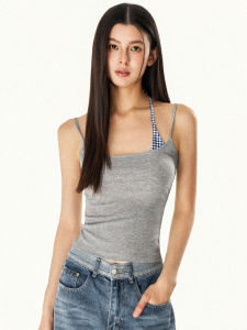 Original OFFSOUL Spicy Girl Plaid Patchwork Strap Top Womens Summer Outerwear Inner Match Wrap Chest Vest High Elasticity Cotton Knitted