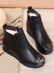 SHIPAILUO | Winter New Womens Comfortable Soft Bottom Anti-slip Wool Cotton Shoes Large Size Warmth Leather Boots Casual Floral Waterproof Platform